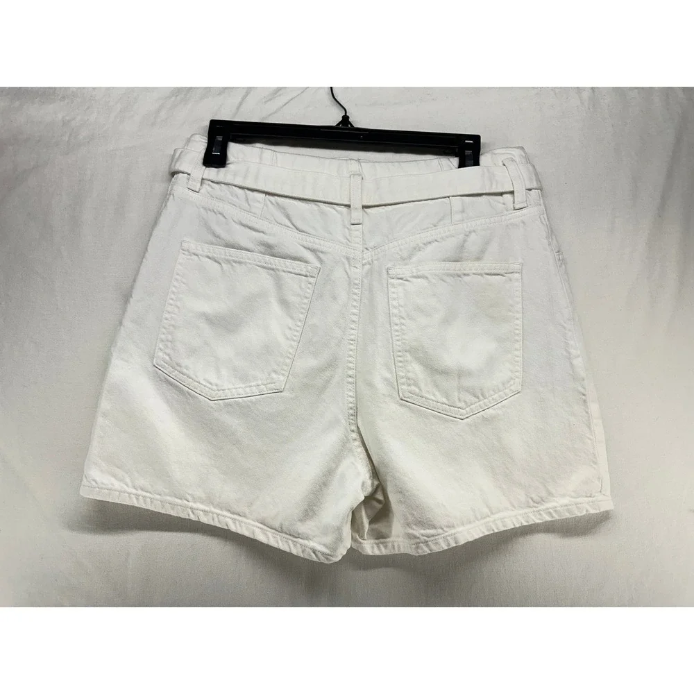 Uniqlo Jeans Womens 26 White‎ Belted High Waist Pleated Denim Shorts